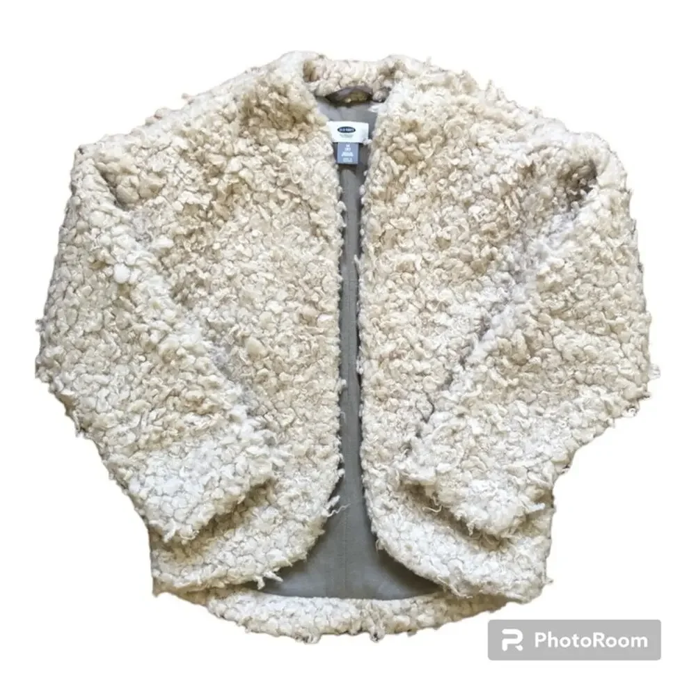 Old Navy🍁Girls’ Shag Jacket Cream Boho Comfy Size 8